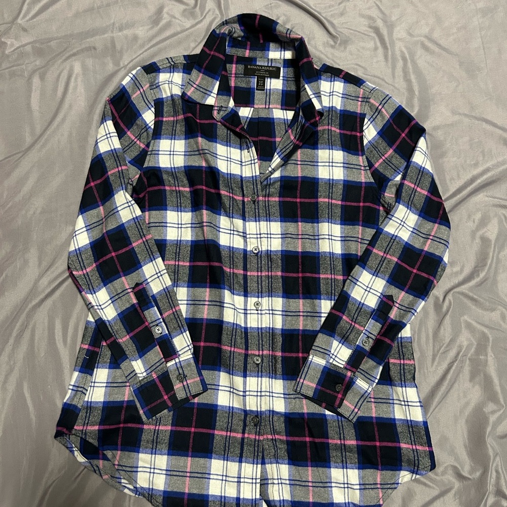 Banana Republic Plaid Button Down Shirt - Blue, White, Pink